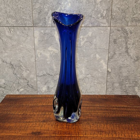 Other - Classic Cobalt Blue Glass Tulip Style Vase, 13" High, heavy glass bottom